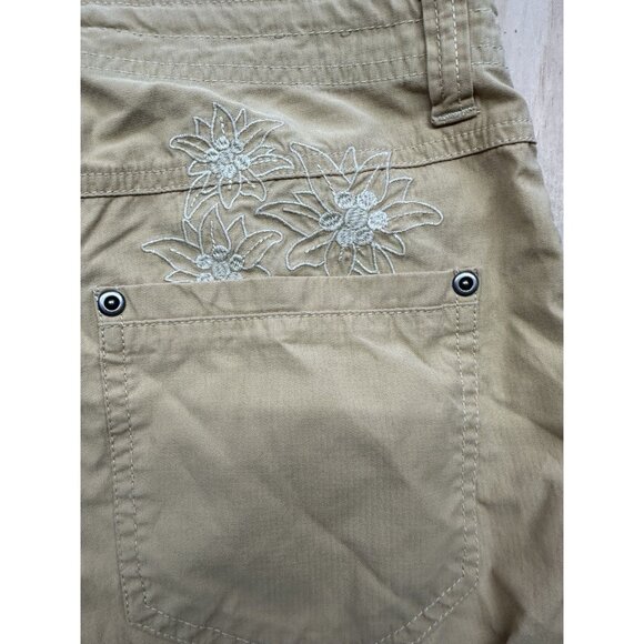 Kuhl Dry Capri Pants Women's Tan Floral Embroidered Mid 8 Hiking Outdoors - Picture 5 of 8